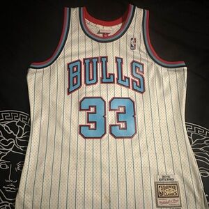 Mitchell & Ness White and Blue Pinstripe Jersey